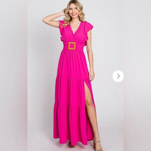 Gee Gee Fancy Fizz tiered maxi dress in fuchsia. Size 3X
